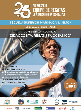 Conferencia coloquio de Didac Costa para celebrar el 25 aniversario del equipo de regatas Universidad de Oviedo Isastur