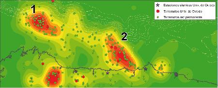 Gráfico que muestra los cluster sísmicos en la costa asturiana